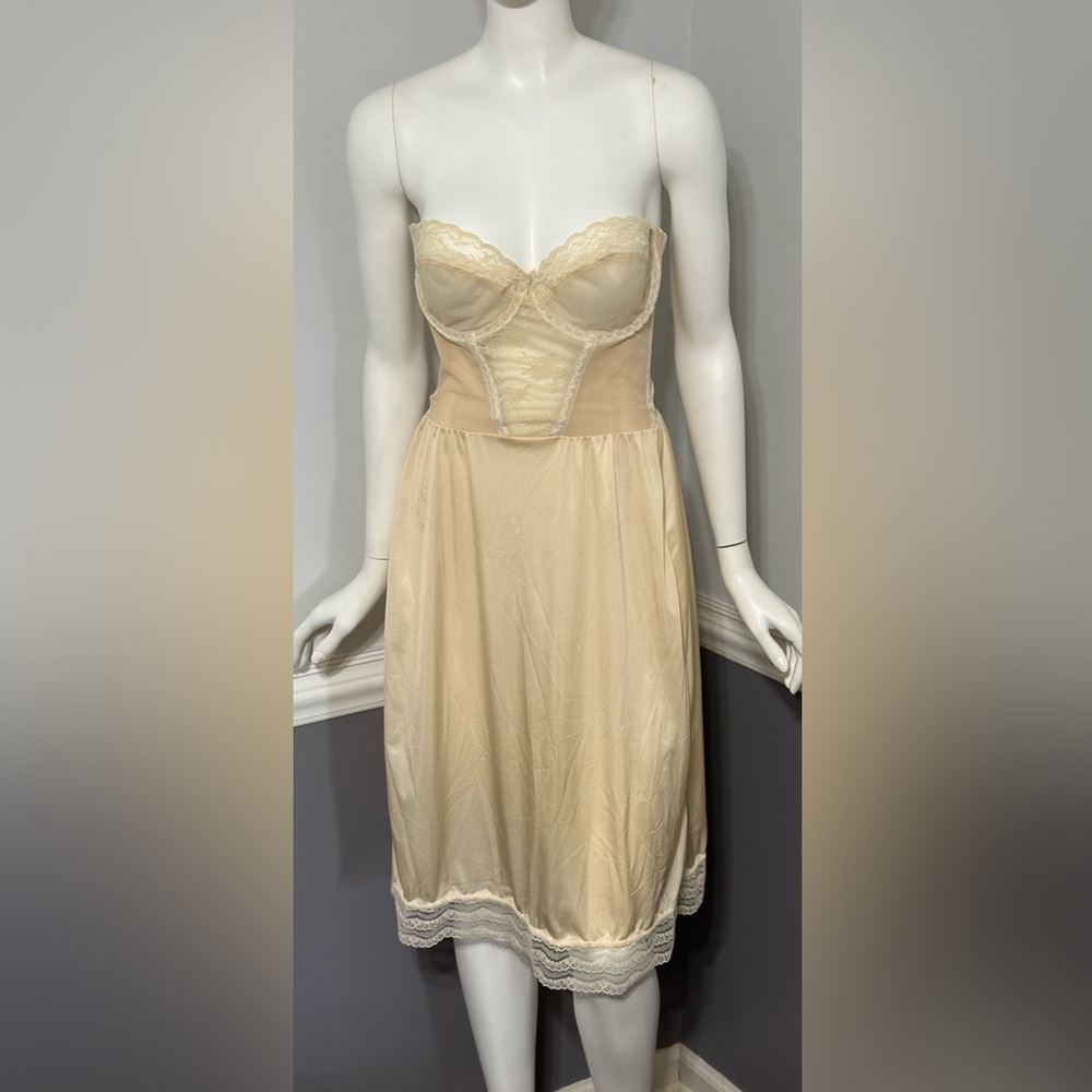 Vintage La Shapeur Young Smoothie Lace Bustier Bra Dress Slip Ivory 36C